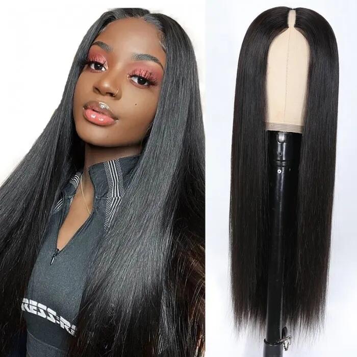 210% Density V Part Wig Free Part Thin Part Wig Straight Human Hair Wig Upgrade U part Wig Without Leave out