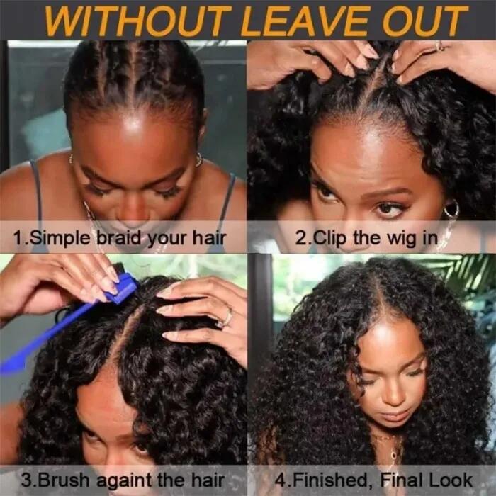 Megalook Glueless V Part 0 Skill Needed Wig Thin Part Remy Hair Water Wave Wigs Upgrade U part Wig Without Leave out