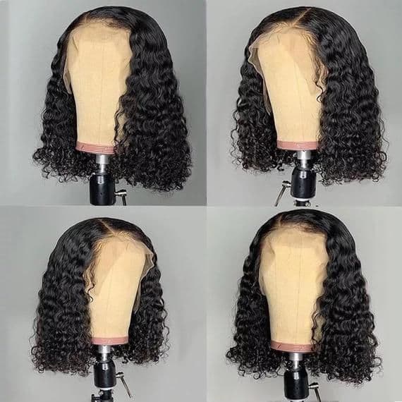 Megalook 8 INCHLace Frontal Water Wave Wig 13x4 Bob Wigs Curly Hair For Women Black