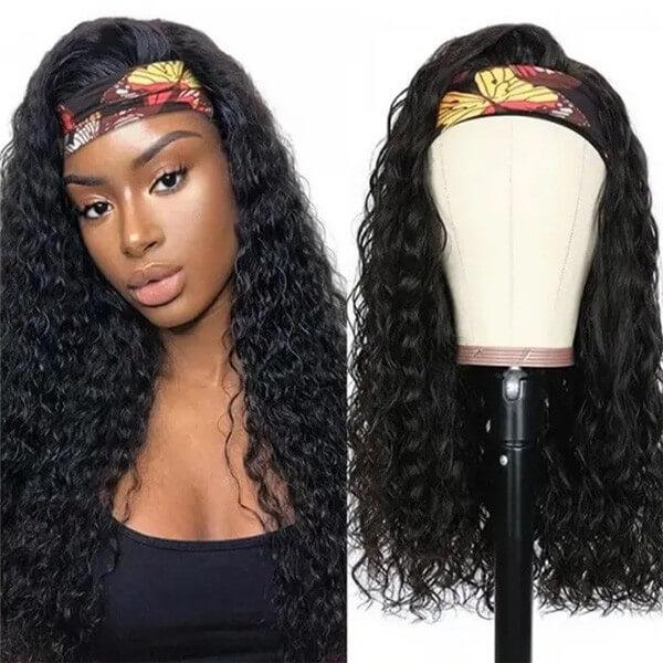 Megalook Water Wave Wigs Half Wig With Headband 100% Virgin Hair Long Headband Wig