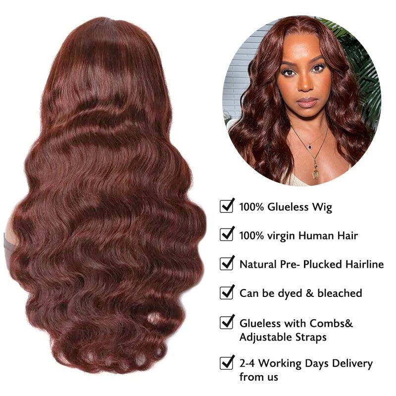 Megalook Pre Cut Lace Real Glueless Wear & Go HD Lace Wig 5x5 Lace Closure Wigs #33 Red Brown Auburn Color 3D Dome Cap Wigs