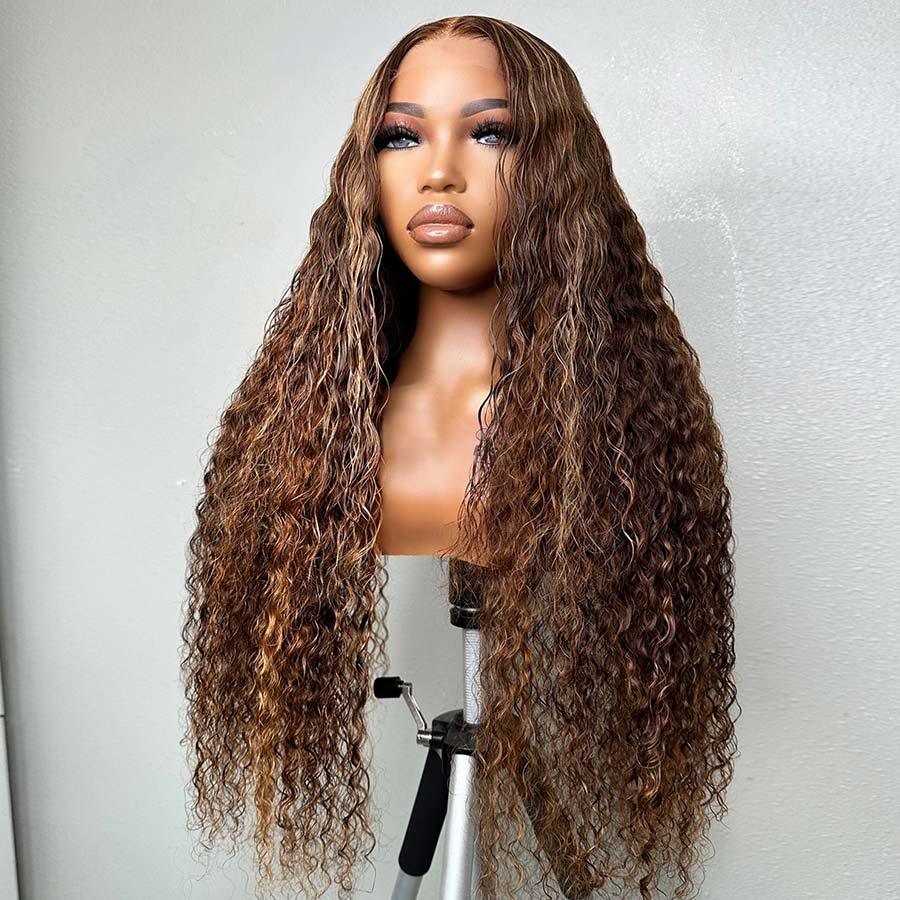 WOWANGEL 4/27# Highlight 9X6 Wear Go Glueless Wig Curl HD Lace Closure Wigs