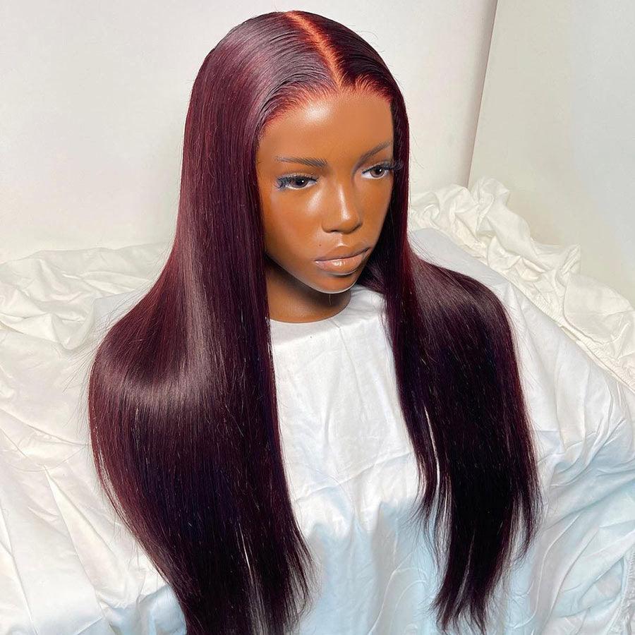 WOWANGEL 99J Burgundy 5X5 HD Lace Closure Wig Straight Glueless Wigs