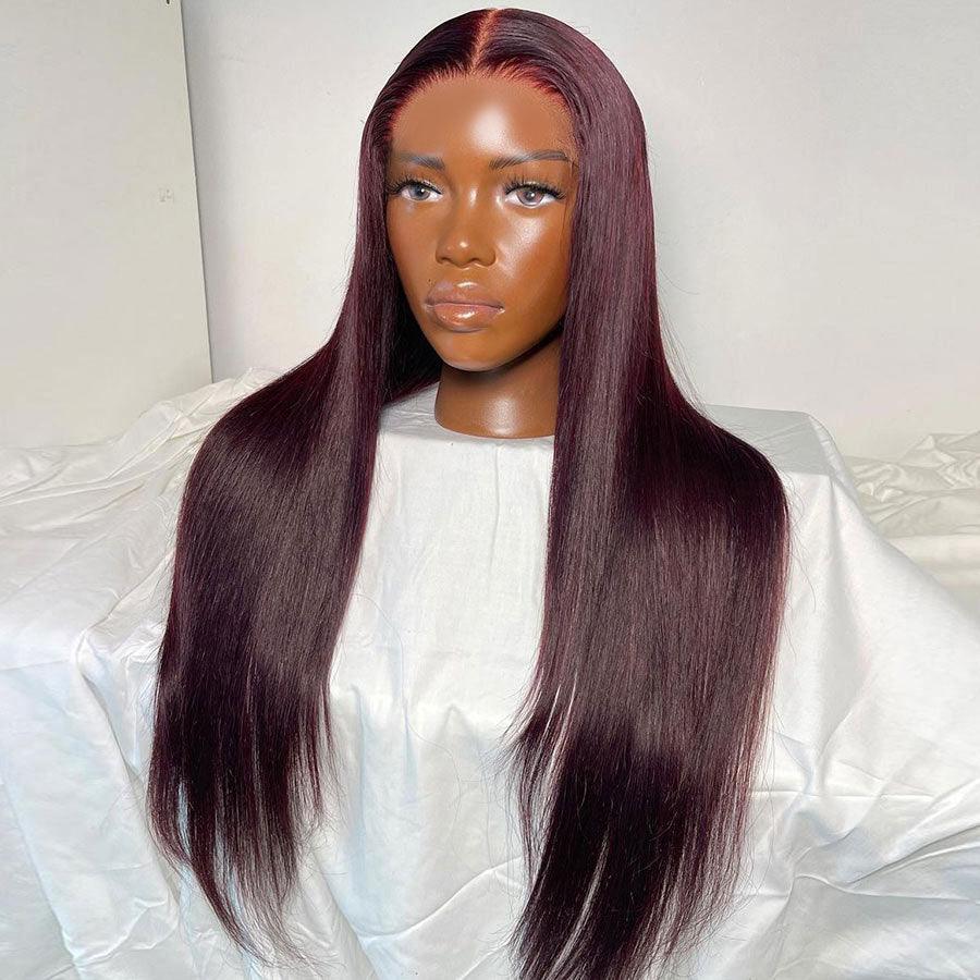 WOWANGEL 99J Burgundy 5X5 HD Lace Closure Wig Straight Glueless Wigs