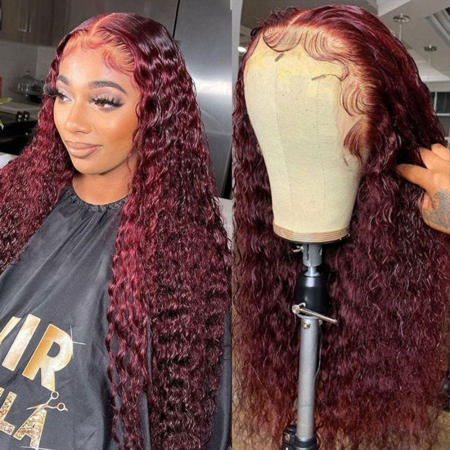 WOWANGEL 99J Burgundy Color 9X6 Wear Go Glueless Wig Curly HD Lace Wigs