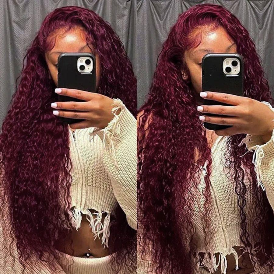 WOWANGEL 99J Burgundy Color 9X6 Wear Go Glueless Wig Curly HD Lace Wigs