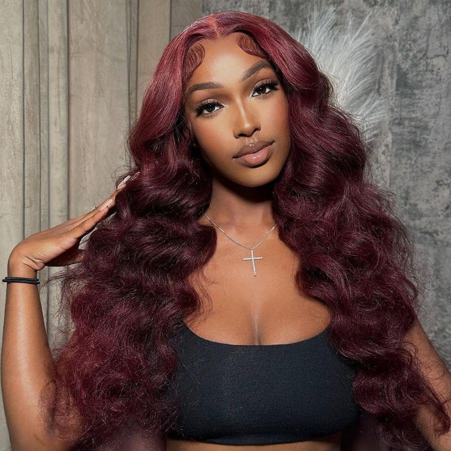 WOWANGEL 9X6 Wear Go Glueless Wig 99J Burgundy Loose Wave HD Lace Wigs