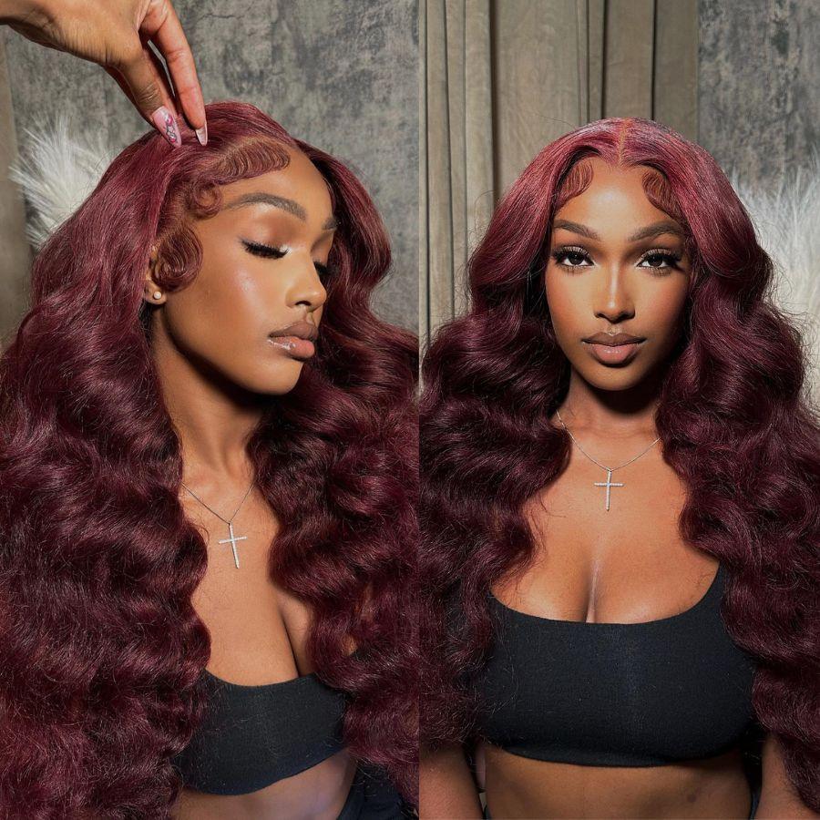 WOWANGEL 9X6 Wear Go Glueless Wig 99J Burgundy Loose Wave HD Lace Wigs