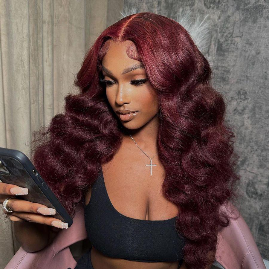 WOWANGEL 9X6 Wear Go Glueless Wig 99J Burgundy Loose Wave HD Lace Wigs