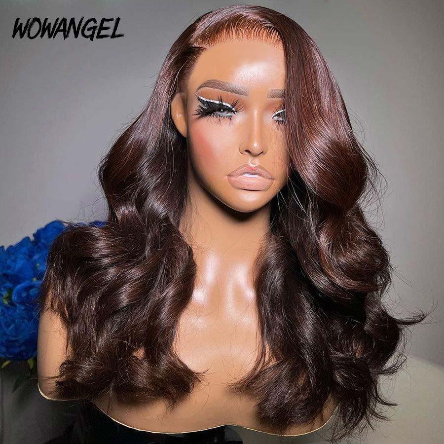 WOWANGEL 9X6 Wear Go Glueless Wig Dark Reddish Brown HD Lace Wigs Body Wave