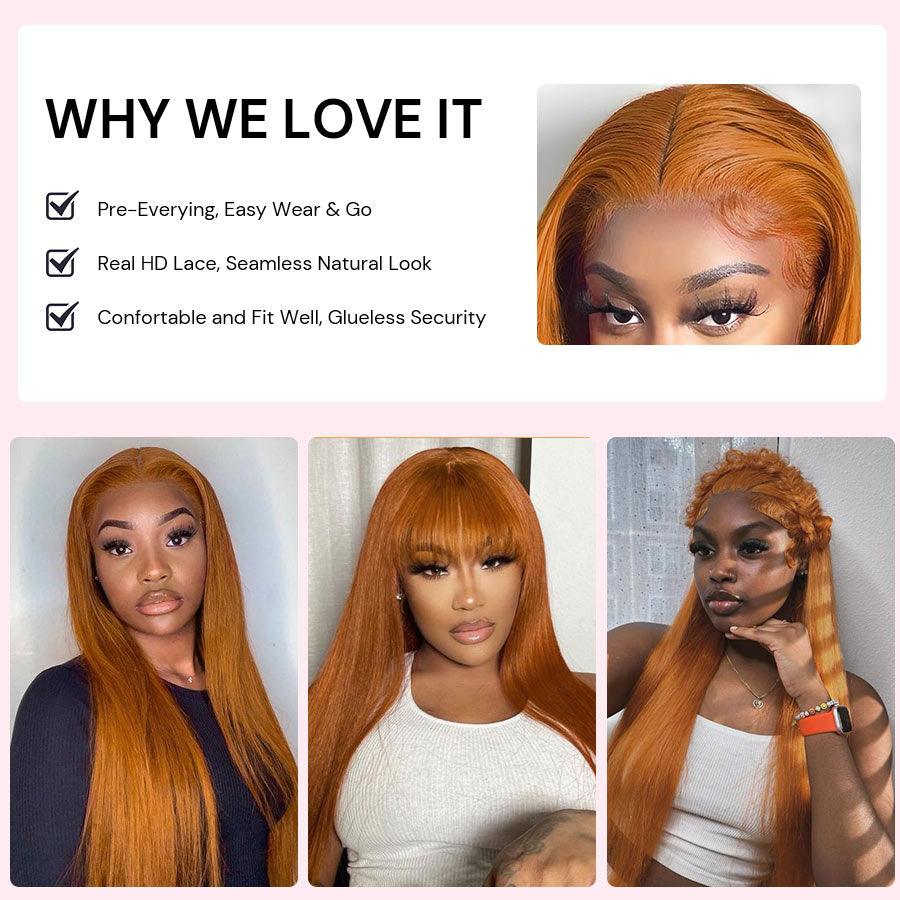 WOWANGEL 9X6 Wear Go Glueless Wig Ginger Color Straight HD Lace Wigs