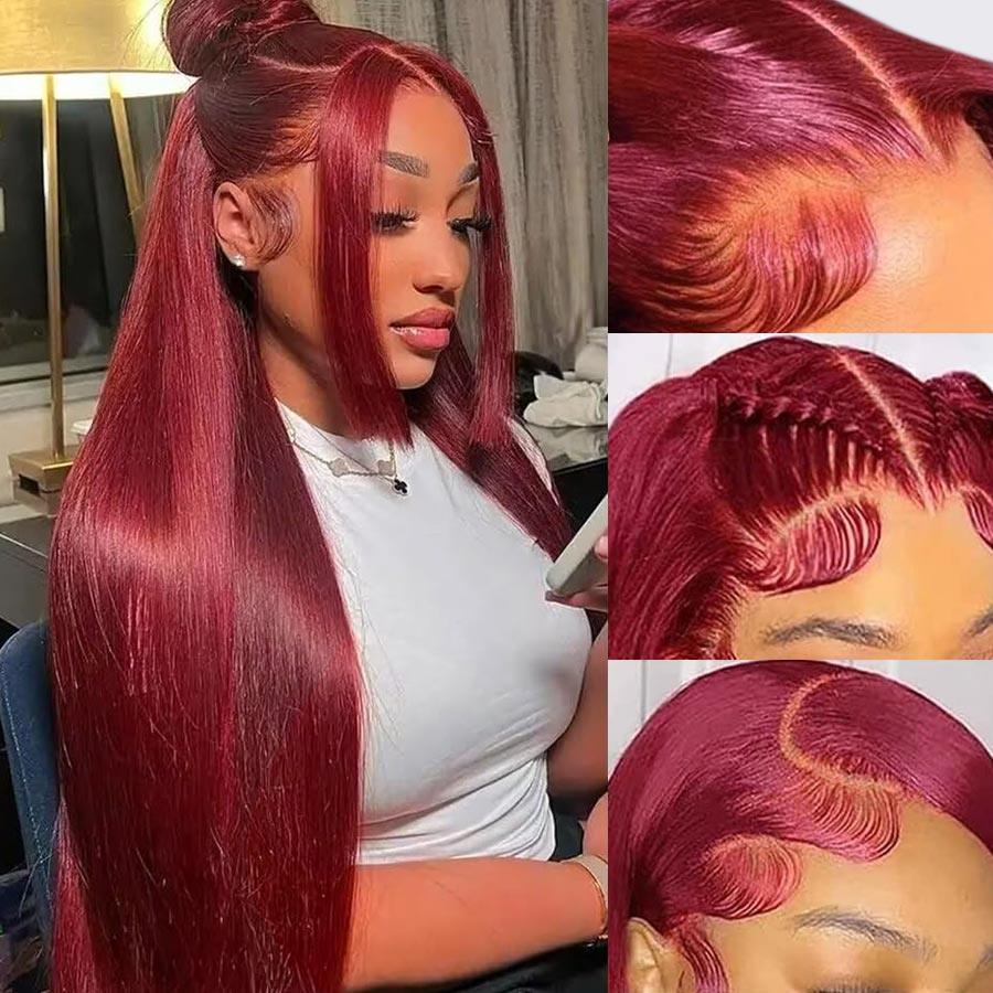 WOWANGEL 9X6 Wear Go Glueless Wig Plum Red HD Lace Wigs Straight Texture