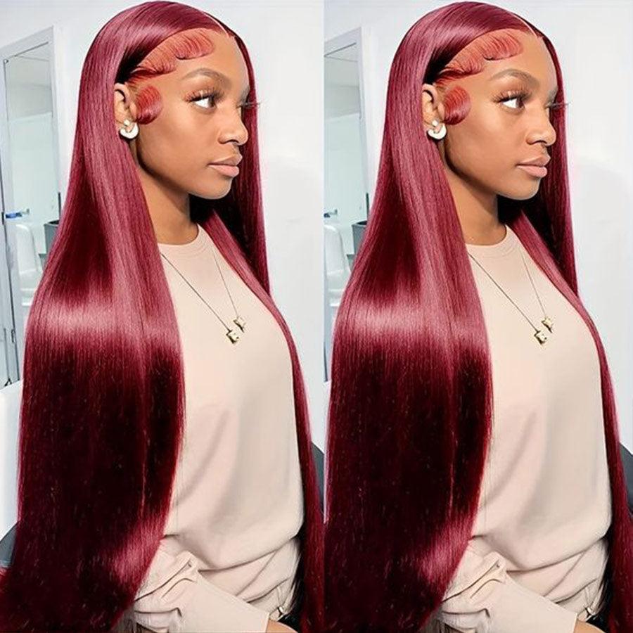 WOWANGEL 9X6 Wear Go Glueless Wig Plum Red HD Lace Wigs Straight Texture