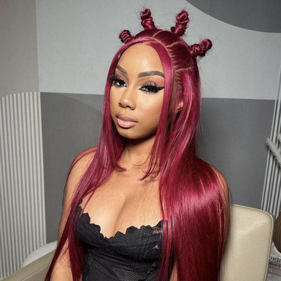 WOWANGEL 9X6 Wear Go Glueless Wig Plum Red HD Lace Wigs Straight Texture