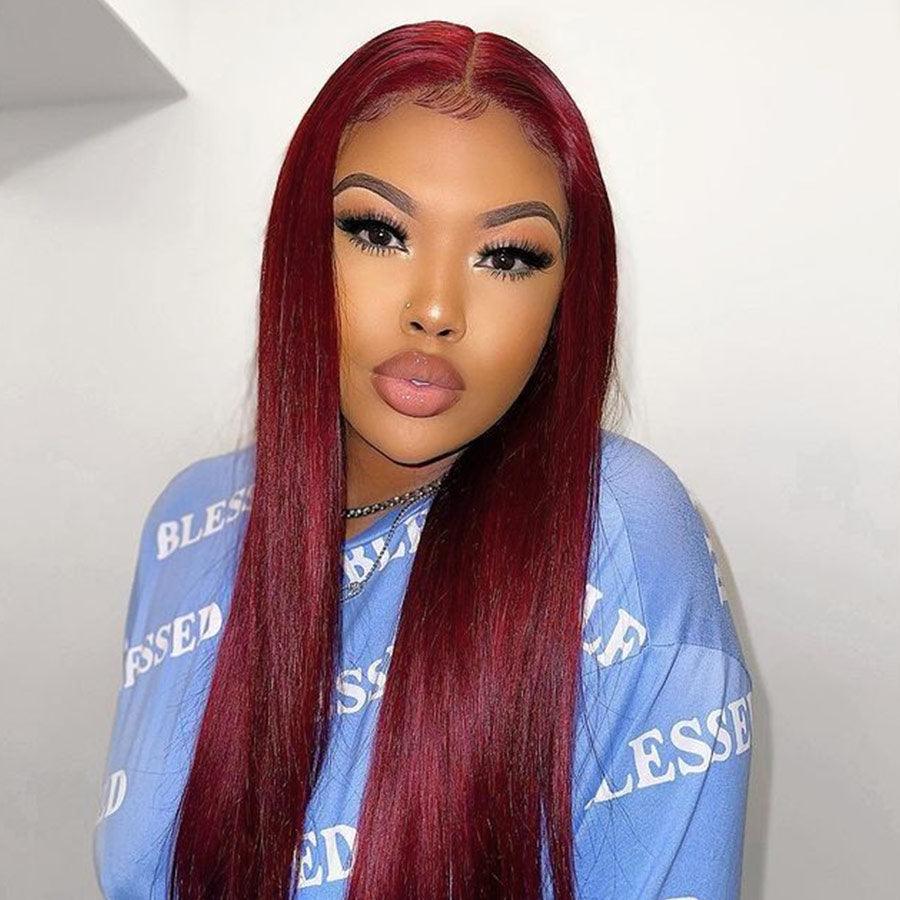 WOWANGEL 9X6 Wear Go Glueless Wig Plum Red HD Lace Wigs Straight Texture