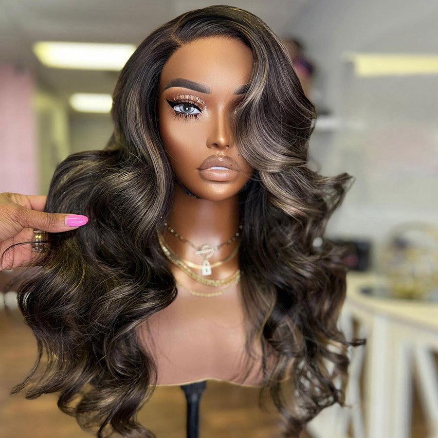 WOWANGEL Ash Blonde Highlight HD Lace Closure Wig Glueless Wear & Go Wig