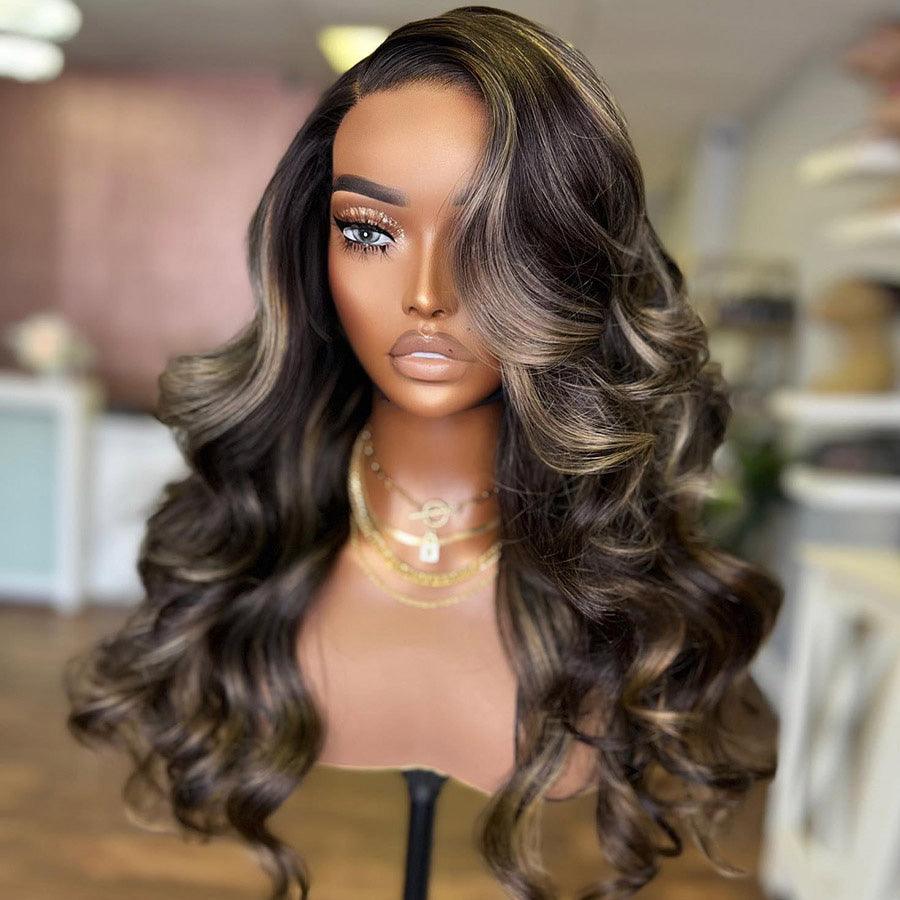 WOWANGEL Ash Blonde Highlight HD Lace Closure Wig Glueless Wear & Go Wig