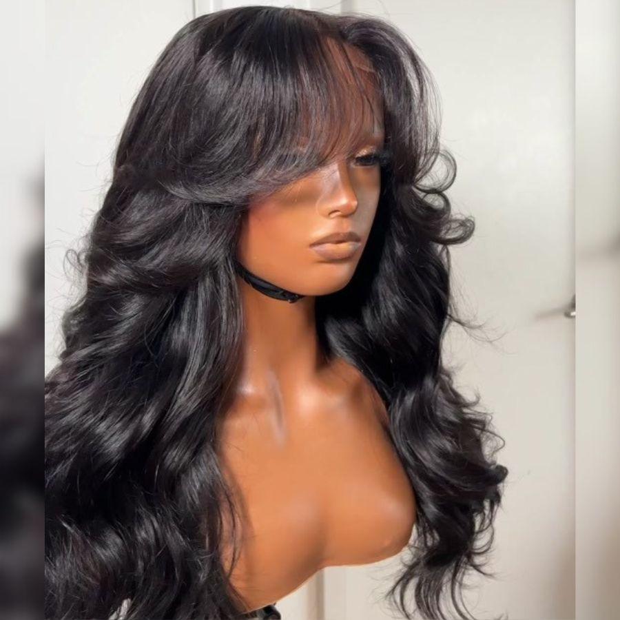 WOWANGEL Curtain Bangs Wigs Pre-Everything 9X6 Wear Go Glueless Wig