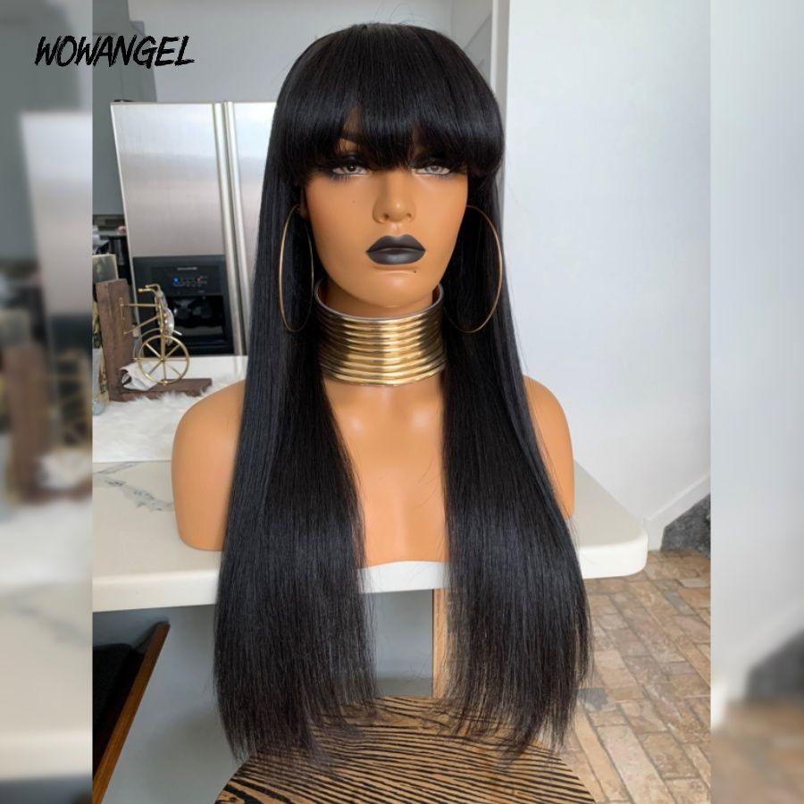 WOWANGEL Fringe Straight HD Lace Wear & Go Wig With Bangs Glueless Closure Wigs