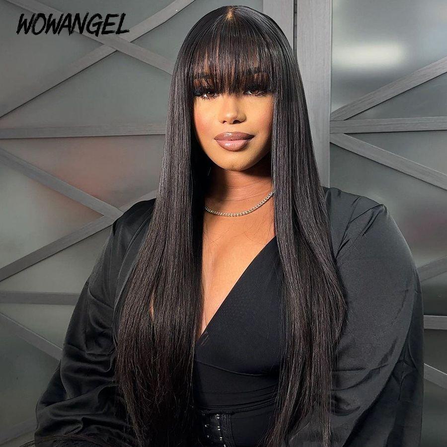 WOWANGEL Fringe Straight HD Lace Wear & Go Wig With Bangs Glueless Closure Wigs