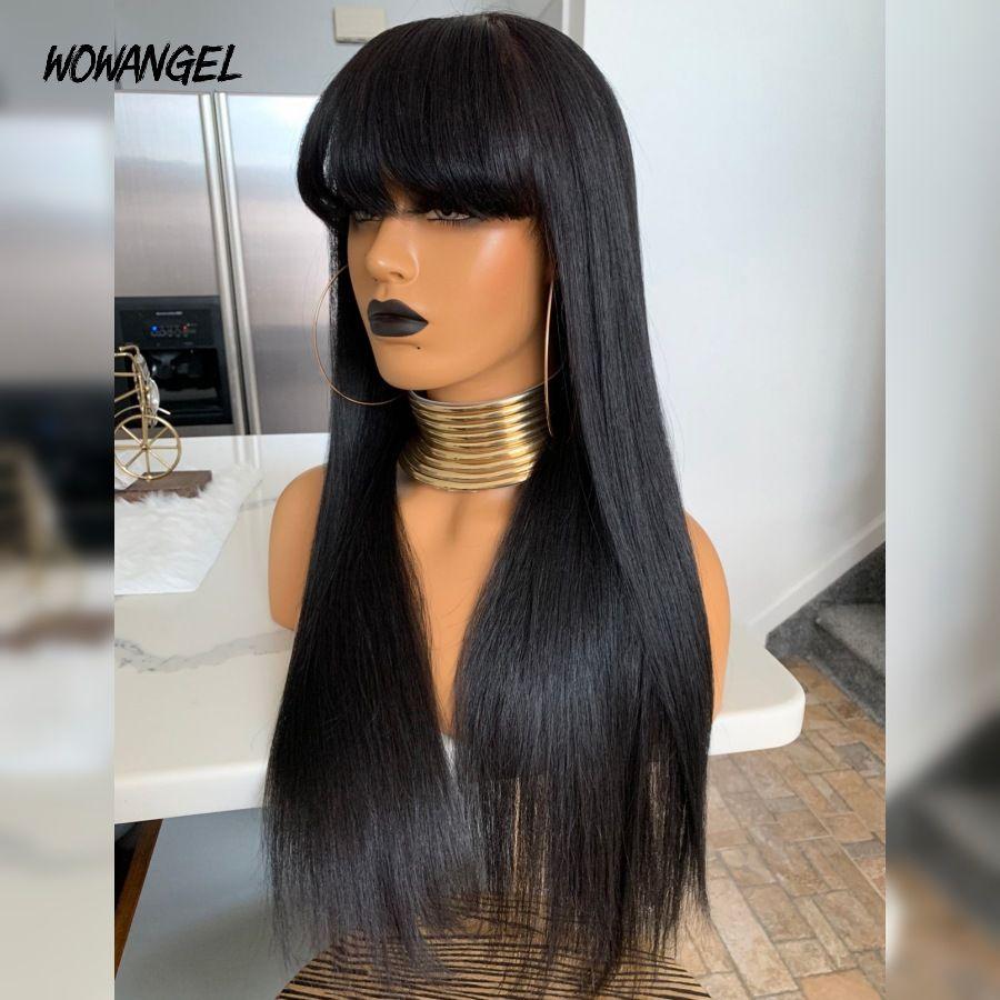 WOWANGEL Fringe Straight HD Lace Wear & Go Wig With Bangs Glueless Closure Wigs