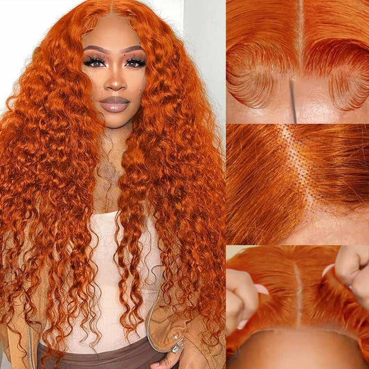 WOWANGEL Ginger Orange 5X5 HD Lace Closure Wig Curly Glueless Wigs