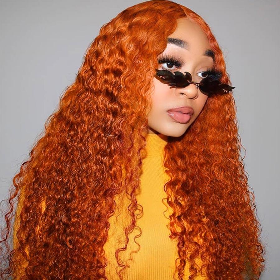 WOWANGEL Ginger Orange 5X5 HD Lace Closure Wig Curly Glueless Wigs