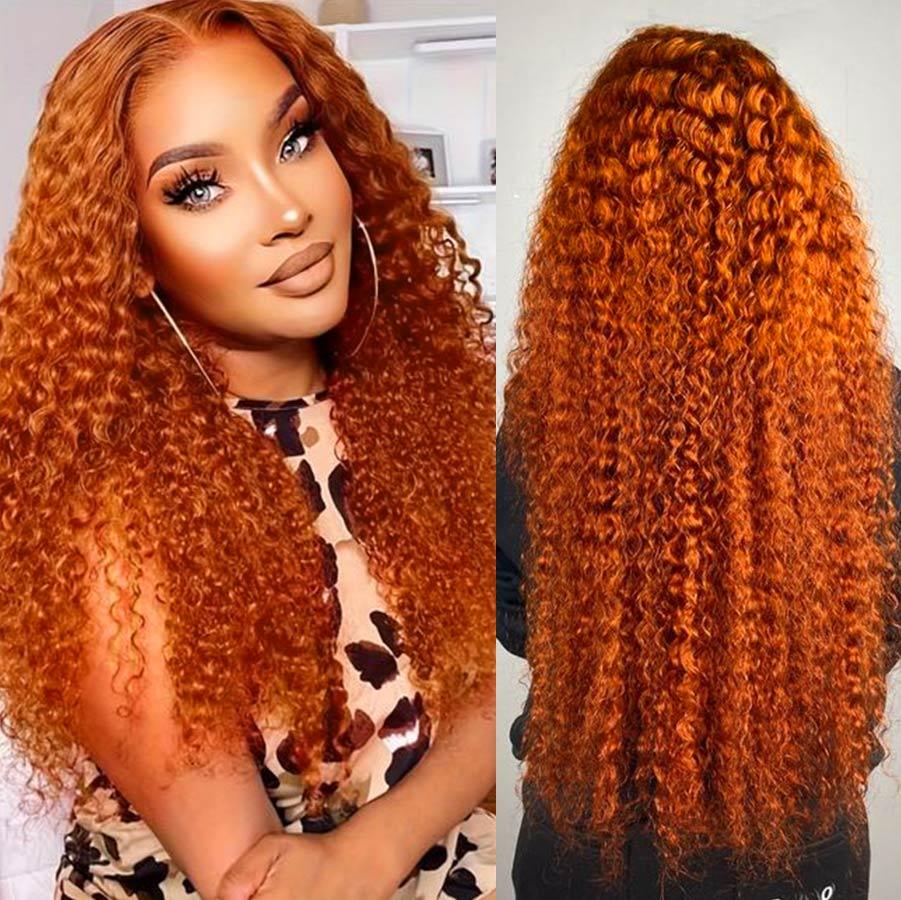 WOWANGEL Ginger Orange 5X5 HD Lace Closure Wig Curly Glueless Wigs