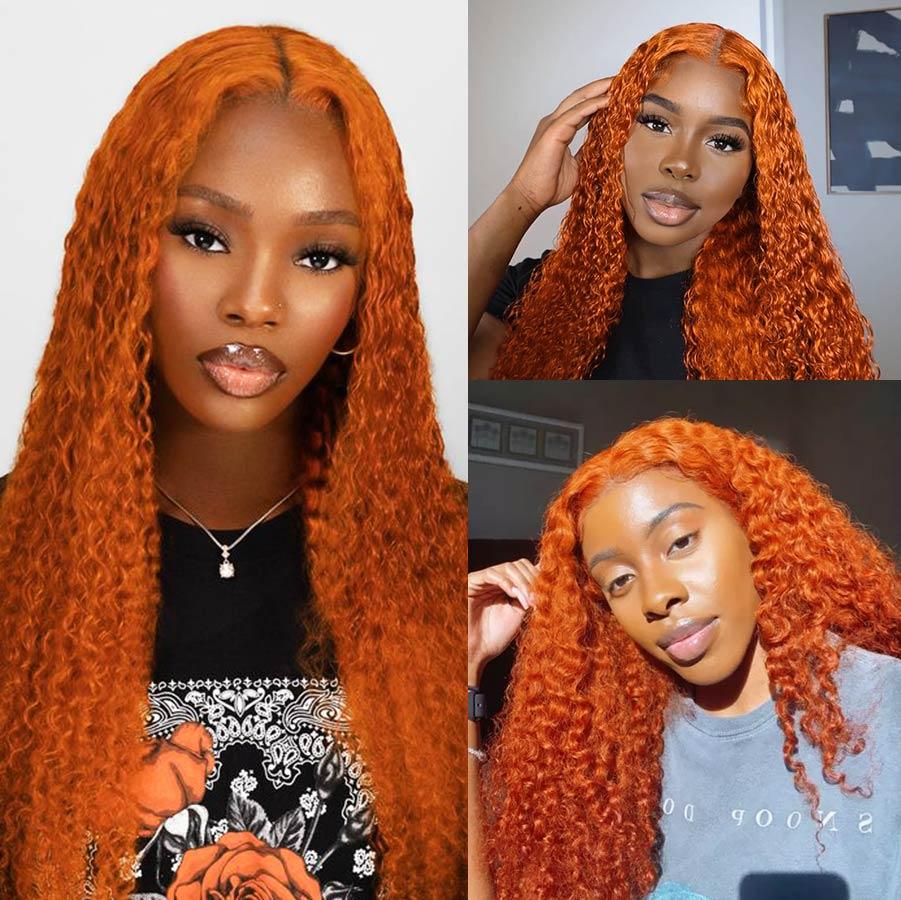 WOWANGEL Ginger Orange 5X5 HD Lace Closure Wig Curly Glueless Wigs