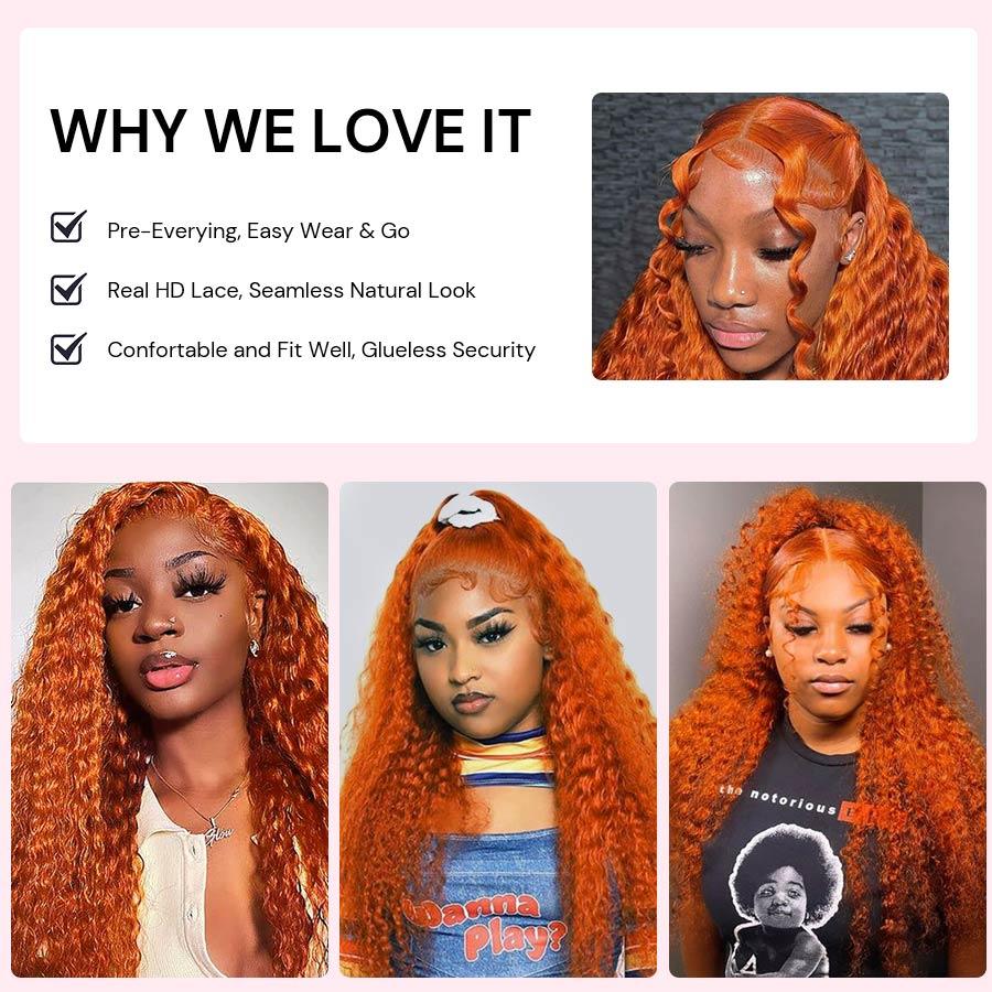 WOWANGEL Ginger Orange Curly 9X6 Wear Go Glueless Wig HD Lace Wigs