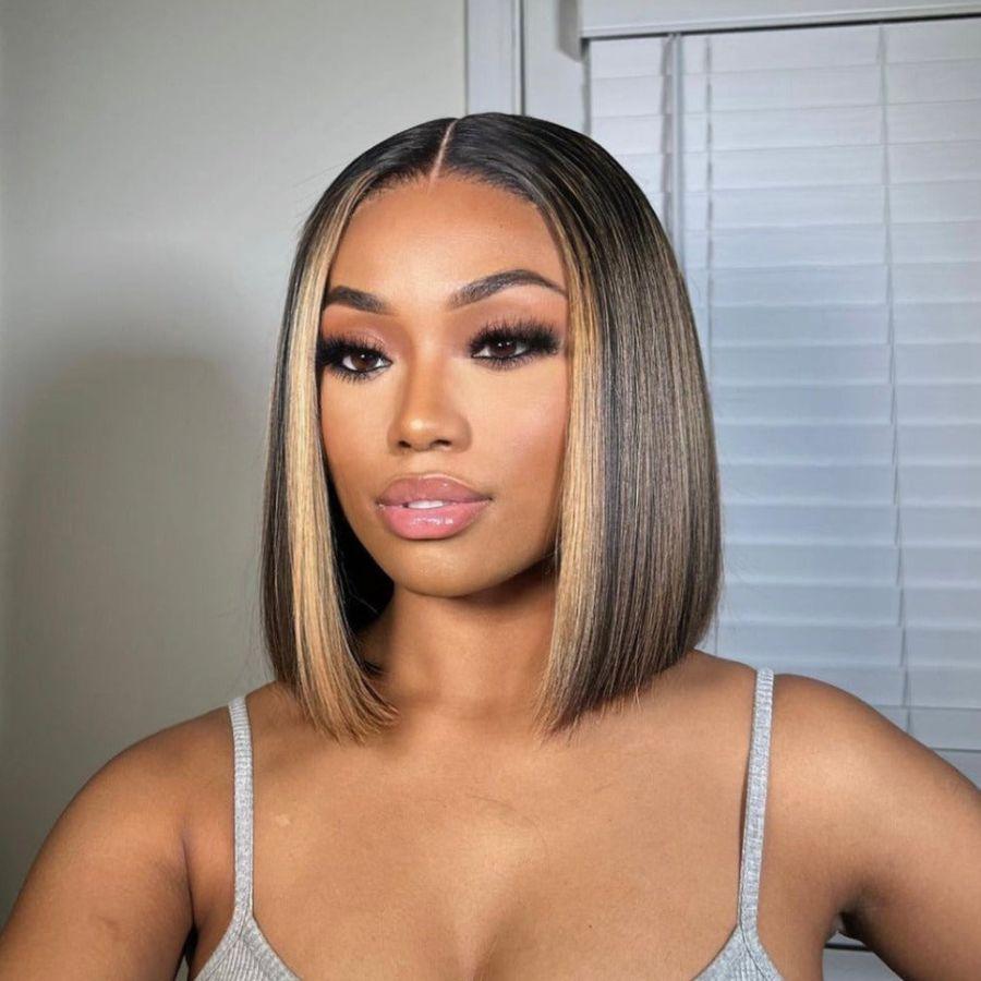 WOWANGEL Highlight Straight Short Bob Wig 5x5 HD Lace Closure Glueless Wig