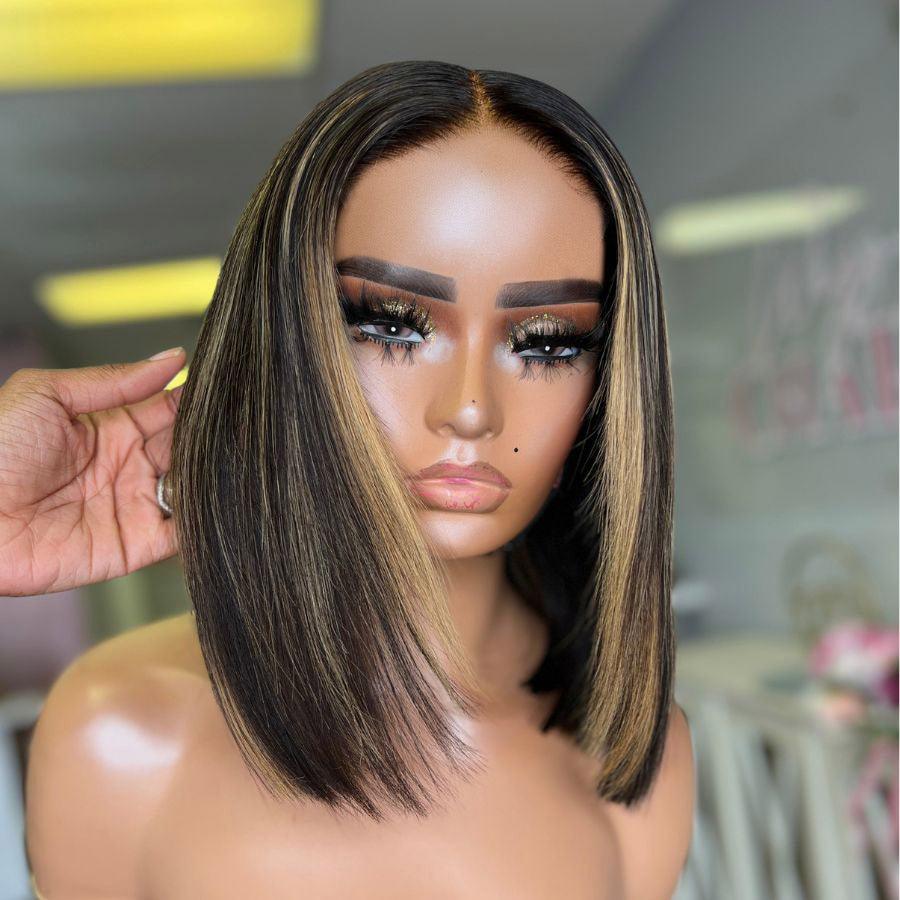 WOWANGEL Highlight Straight Short Bob Wig 5x5 HD Lace Closure Glueless Wig