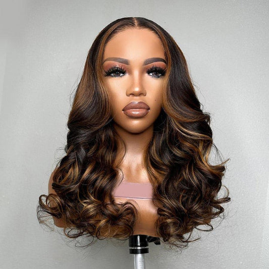 WOWANGEL Mix Highlight Color Skinlike Real HD Lace Closure Wig Glueless Wear Go Wig