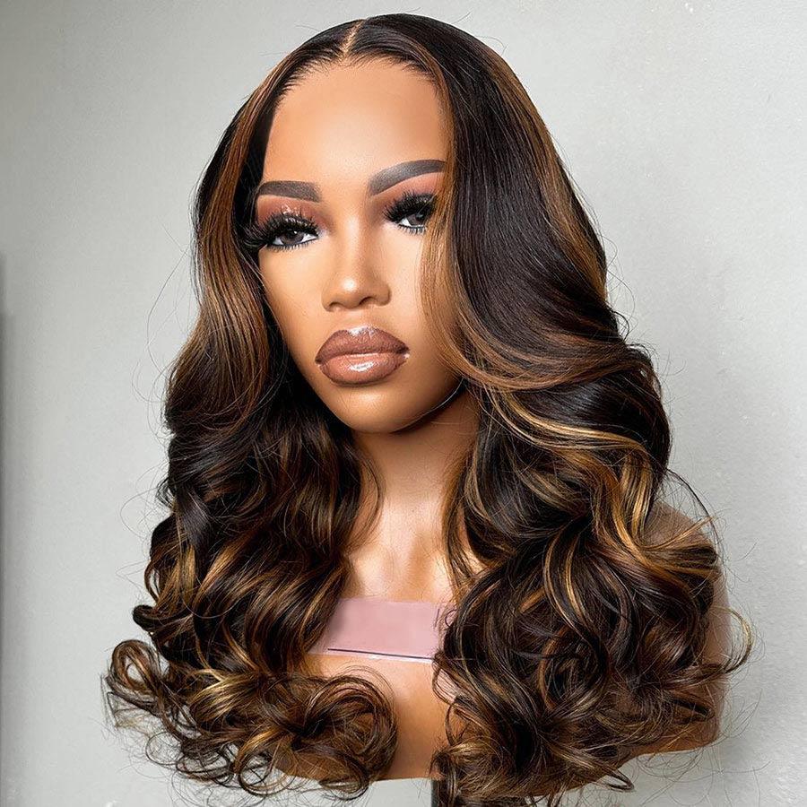 WOWANGEL Mix Highlight Color Skinlike Real HD Lace Closure Wig Glueless Wear Go Wig