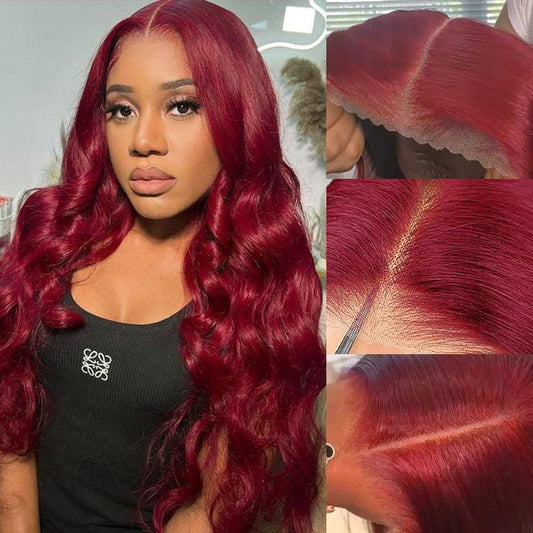 WOWANGEL Plum Red 5X5 HD Lace Closure Wig Body Wave Glueless Wigs