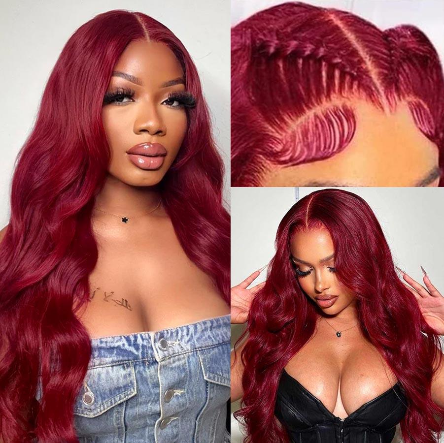 WOWANGEL Plum Red 5X5 HD Lace Closure Wig Body Wave Glueless Wigs