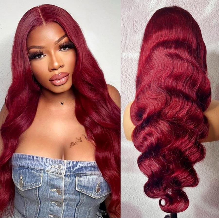 WOWANGEL Plum Red 5X5 HD Lace Closure Wig Body Wave Glueless Wigs