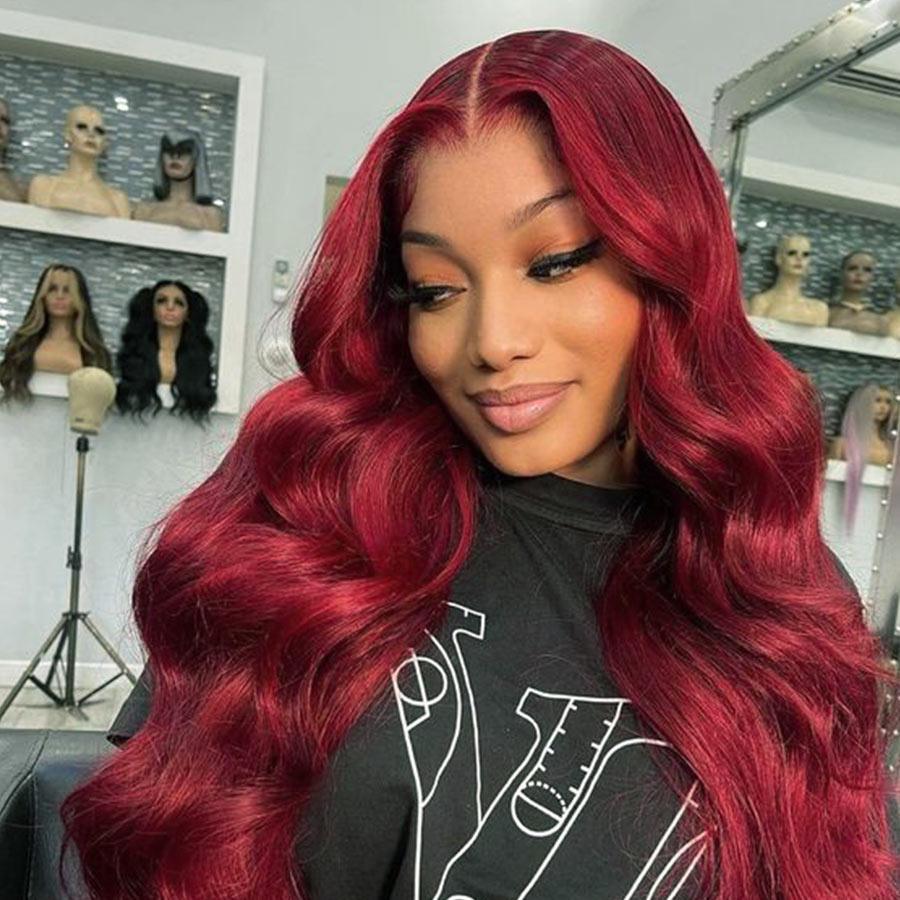 WOWANGEL Plum Red 5X5 HD Lace Closure Wig Body Wave Glueless Wigs