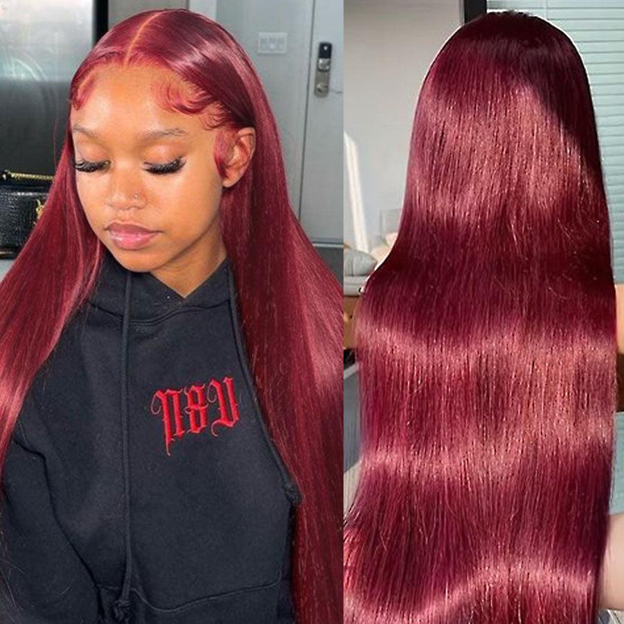 WOWANGEL Plum Red 5X5 HD Lace Closure Wig Straight Glueless Wigs