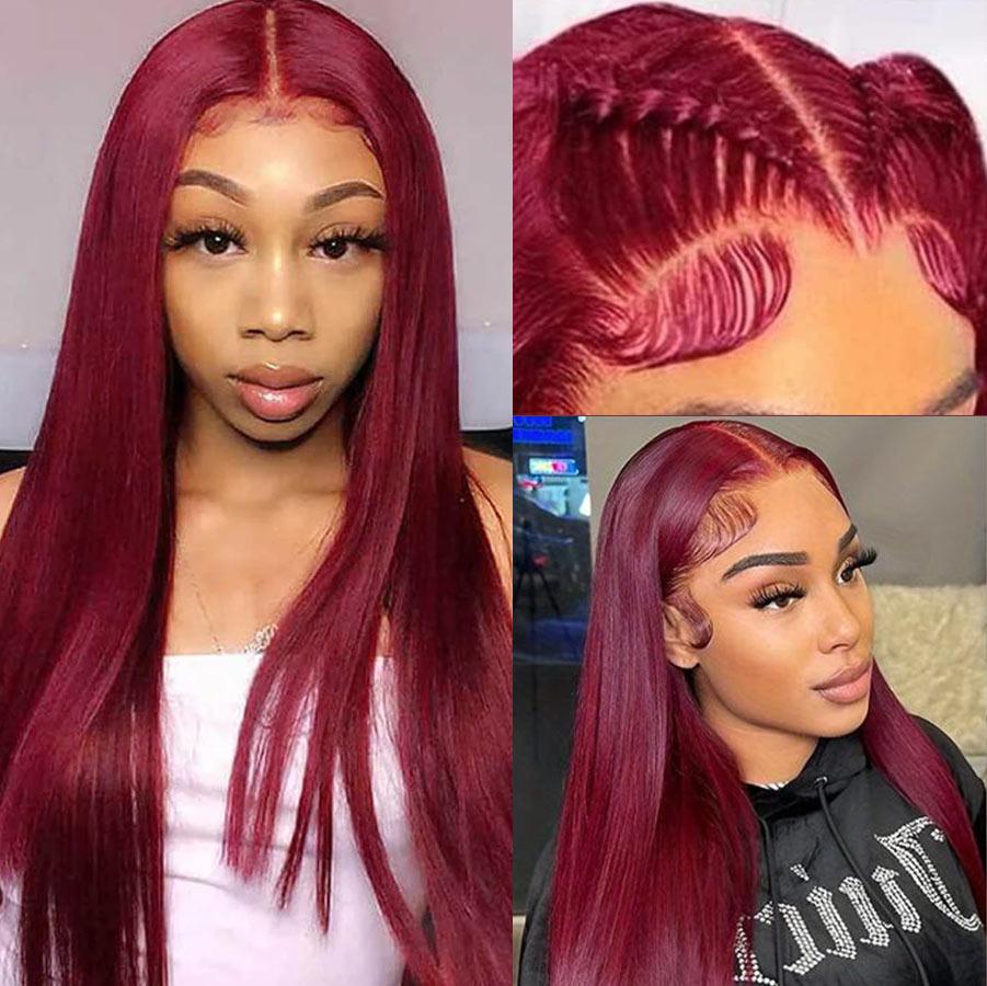 WOWANGEL Plum Red 5X5 HD Lace Closure Wig Straight Glueless Wigs